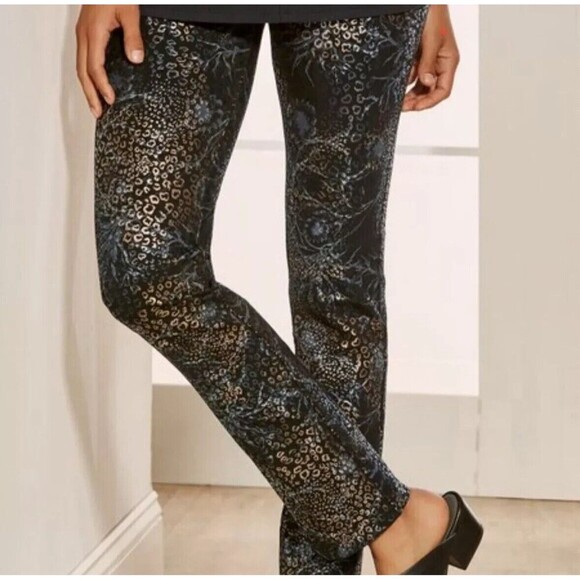SOFT SURROUNDINGS Mixte Pants Womens Medium Black Metallic Leopard Ankle Stretch - Picture 1 of 10